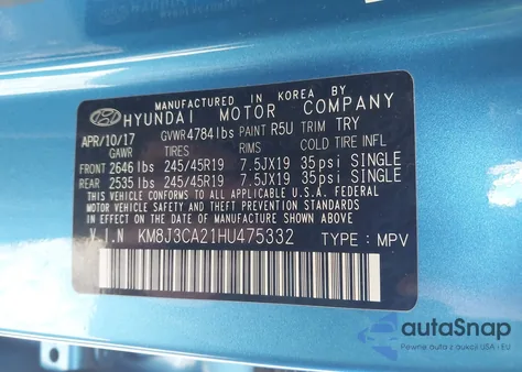 2017 Hyundai Tucson Limited из США, поврежденный, VIN KM8J3CA21HU475332